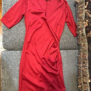 Vibe Red Short Sleeve Wrap Dress